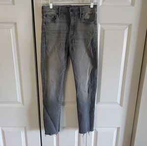 MOTHER  HIGH WAISTED LOOKER .  SKINNY LEG. SZ 25. STRETCH GREY. RAW HEM.